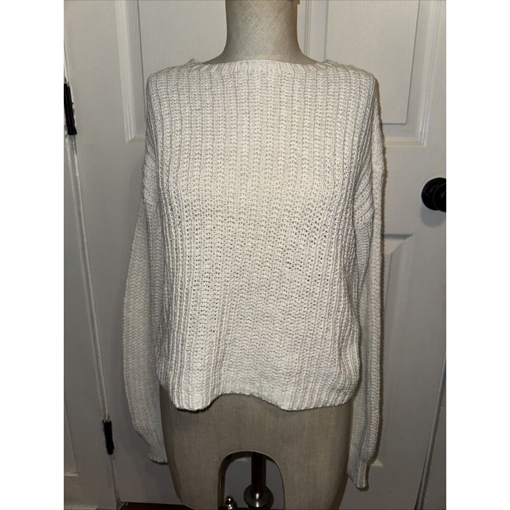 Eileen Fisher White Cable Knit Organic‎ Cotton Nylon Sweater Pullover Size PP XS
